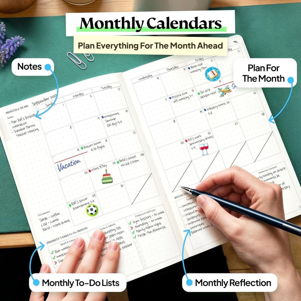 Roterunner A5 Undated Weekly Planner 6-Month Green Hard Cover ADHD 89pgs - Picture 6 of 8